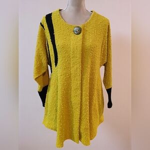 Yellow Textured Women's Cardigan with Black Accents